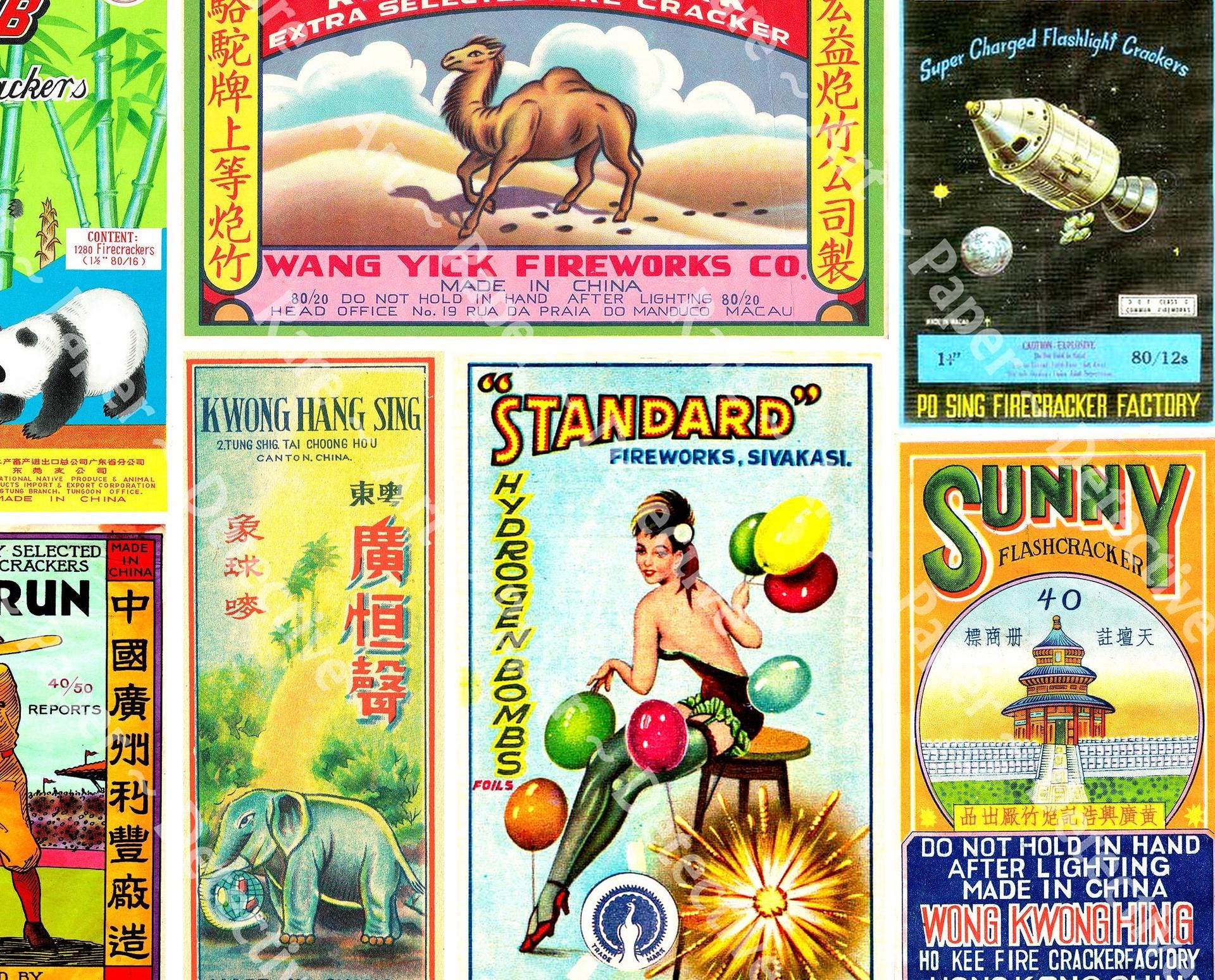 Fire Cracker Labels Chinese Fire Works Wrappers Fourth of July