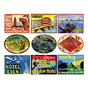 Etiquetas de bagagem ADESIVOS, Etiquetas de bagagem, Folha de corte e descascamento, Artigos de viagem vintage para diários de viagem e baús de vapor, Decalques de mala 1096