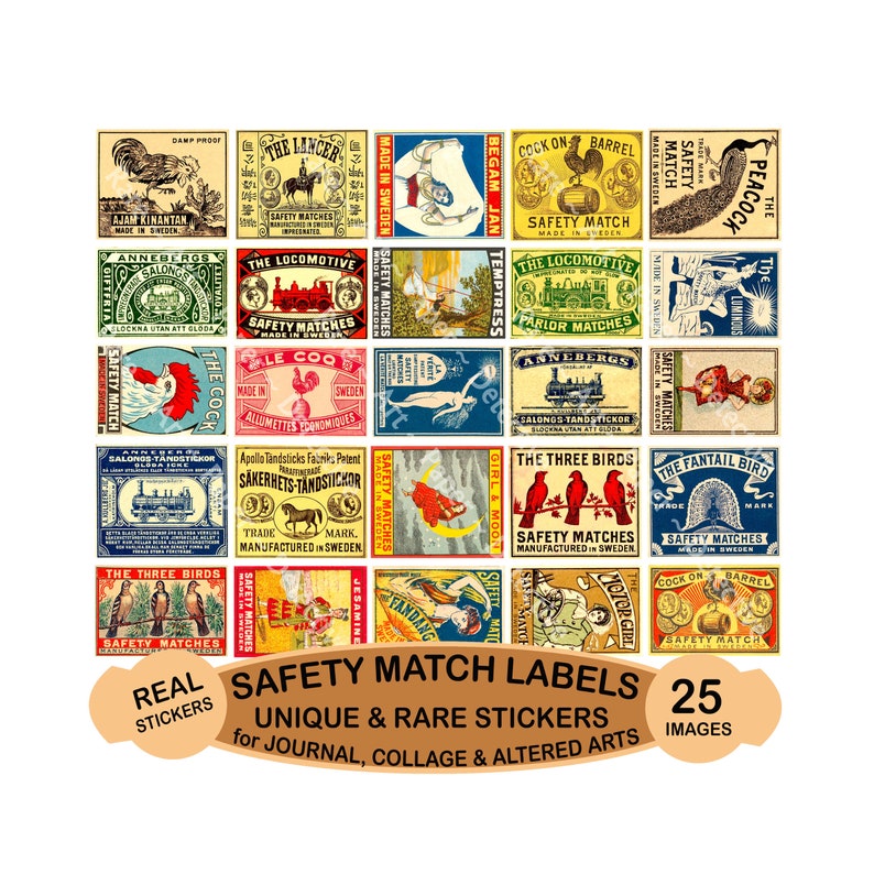 Match Line Label Safety Match Label Stickers, Authentic Sizes, 2