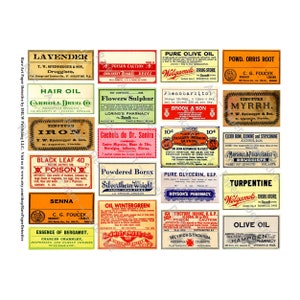 Apothecary Cabinet Stickers, Druggist Labels - Pharmacy Bottle Sticker, Antique Medicine Label, Poison Label, Apothecary Collage Tags, 275c
