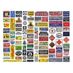 Model Railroad & Doll House Signs, Sticker Sheet, 86 Multi Scale Hobby Images, Miniature Rusty Metal Advertising Signs, Set 997
