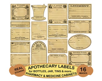 16 Blank Potion Labels, Make Your Own Custom Halloween Stickers, Apothecary Bottle Stickers, Witches Cauldron Jar Labels, Druggist Tags, 824