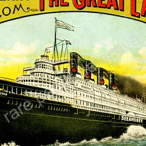 Póster de barco de vapor, impresión para decoración del hogar, 5" x 7", barco de vapor de los Grandes Lagos, recuerdo de barco de vapor, impresión de arte de pared, papel de crucero de viaje náutico vintage imagen 2