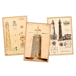 Lighthouse Drawings Stickers for Making Nautical Gifts for Him Postcard Size Decals Lighthouse Architecture, Big 3.5&quot; x 55&quot; Size, Set 63