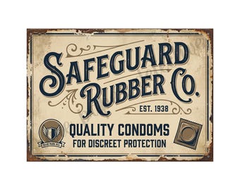 Vintage Advertising Sign Print Condoms 1940s Retro Advertising, 5" x 7" Matte Finish Art Accent Print, a1