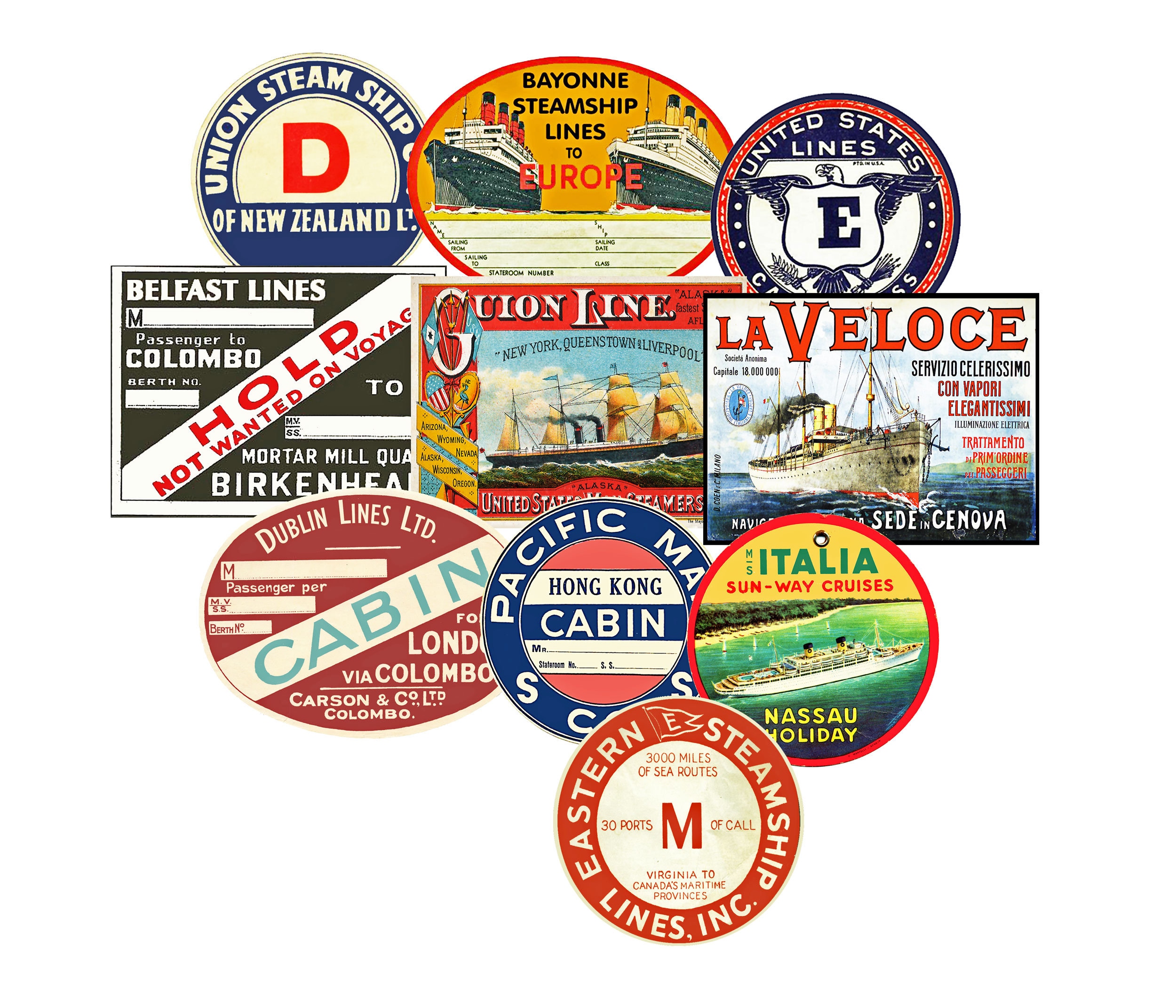 Reisesticker, Gepäckaufkleber Sticker Sheet, 10 Gepäckanhänger, Steamship  Cabin und Koffer Aufkleber, Notizbuch & Reisetagebuch, 857Neu