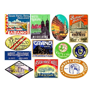 Luggage Sticker Sheet, Hotel Luggage Labels, Travel Trunk Decals, Baggage Tags & Suitcase Stickers, School Planner, Junk Journal Art, 302C