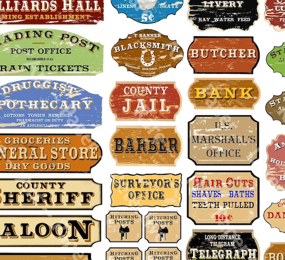 Old West Frontier Town Sign Stickers, Diorama, Model Railroad