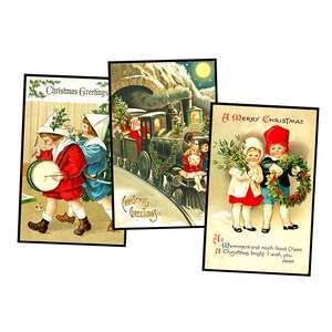 3 Weihnachts-Postkarten-Aufkleber, die Feiertags-Karte machen, die Geschenk für sie jahreszeitliche Dekor-Weinlese-Weihnachtsillustrationen, je 9,5 cm x 14 cm, Set 77