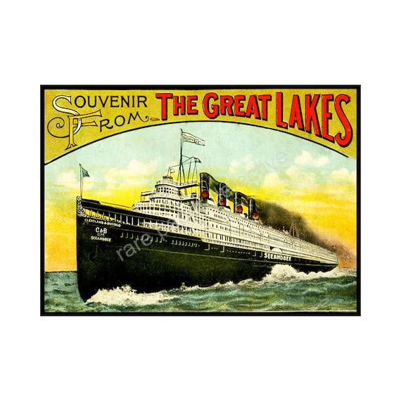 Steamship Poster, Home Decor Print, 5" x 7", Great Lakes Steamboat, Steamship Souvenir, Wall Art Print, Vintage Nautical Travel Cruise Paper