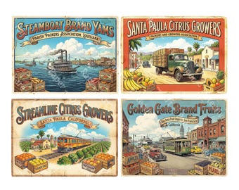 Fruit Crate Label Stickers for Collage and Kitchen Decor Making, 5" x 3.75" each, Easy Cut and Peel Sheet, 1528