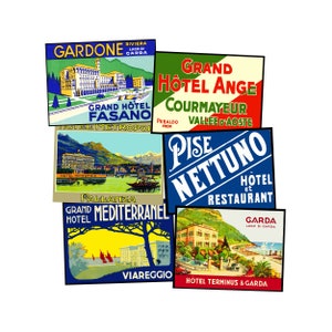 Luggage Label Stickers, Italy, 6 Pack of Colorful Suitcase Decals for DIY Décor, Travel Trunks & Baggage Tags, Golden Age of Travel, V4