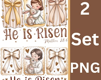 He Is Risen PNG, Easter Bible Verse, Coquette Jesus Design (Digital Download)