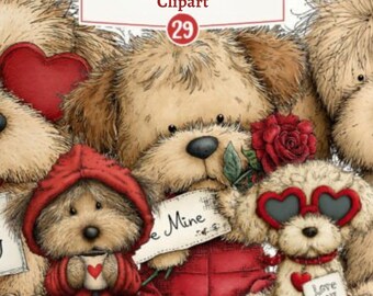 29 Whimsical Valentine Dog Clipart png  (Digital Download)