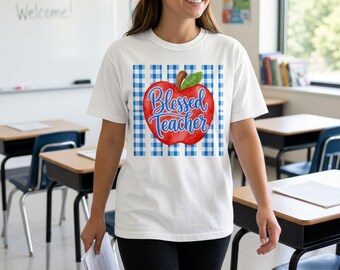 Blessed Teacher png, Apple Teacher png, Gingham png, Back to School png, Teacher Gift png, dtf png, Sublimation png, Girly png