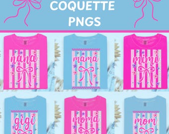 Striped Mama Coquette Floral PNG Bundle, Preppy Trendy Mimi Nana Gigi Designs (Digital Download)