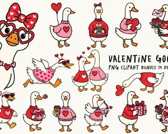 Valentine Goose Clipart | Animal PNG Bundle (Digital Download)