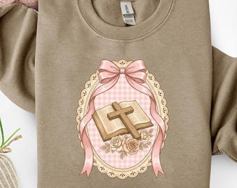 Vintage Thrifted Christian Cross PNG,  CottageCore Shirt, Coquette Bible  (Digital Download)