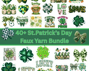 St. Patrick's Day Faux Yarn PNG Bundle: Shamrock, Bow, Mama (Digital Download)