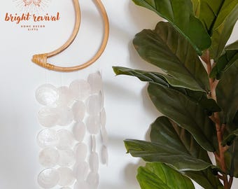 shell wind chime, boho shell mobile, shell decor, beach house decor, sea shell wind chime, white shell chime, dreamy room accent, moon decor