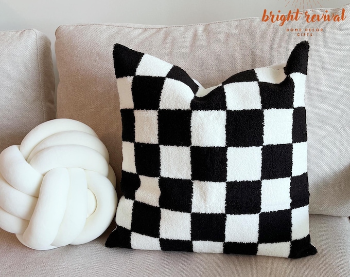 Check throw pillow, checked pattern pillow for coach, sofa throw pillow, bed pillow, black and white check pillow decor, check pillowcase