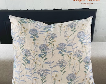 Spring throw pillow, flower pillow for coach, pastel blue cushion, French country pillow, floral pillow decor, blue flower pattern pillow