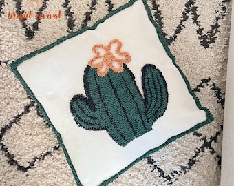 Cactus pillow cover, Boho cactus decor, embroidered cactus pillow, cute cactus cushion, nursery cactus theme, green cactus home decor
