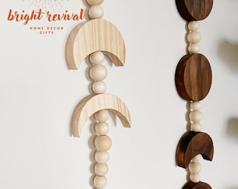Moon phase wall hanging,Boho wood wall decor, wood bead garland, nursery room decor, rustic moon phases, decorative wall hanging, wood decor