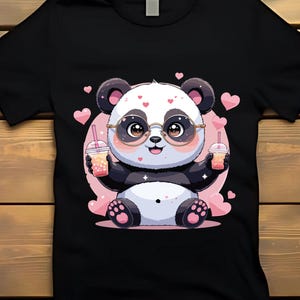 Panda mignon T-shirt PNG, Clipart animaux Kawaii T-shirt SVG pour sublimation, fond Transparent, téléchargement numérique, téléchargement immédiat, bricolage