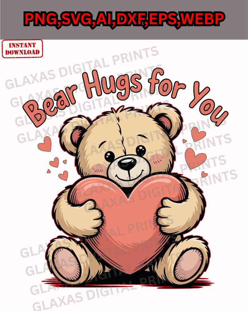 Teddy Bear Hugs Heart, Valentine PNG SVG, Shirt Design (digital ...