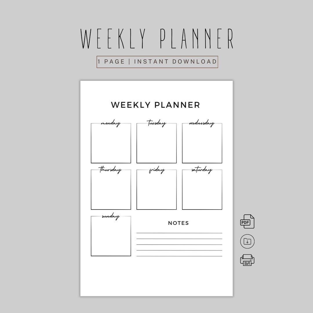 Minimalist Weekly Planner | Printable Digital Planner | A4 & A5 Instant ...