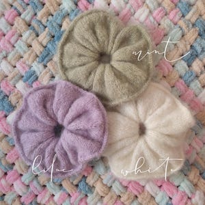 Handmade Mohair Scrunchie – Fluffy Knit Hair Tie, Soft & Cozy Accessory, Available in 3 Colors | Crochet Gift for Her