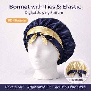 Pattern: Satin Bonnet with Ties and Elastic - US Letter and A4 Formats