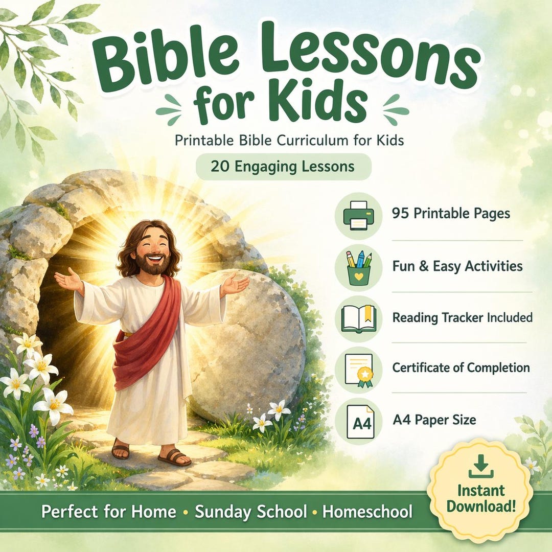 Kids Bible Lessons Printable Pack | Homeschool Sunday School Activities ...