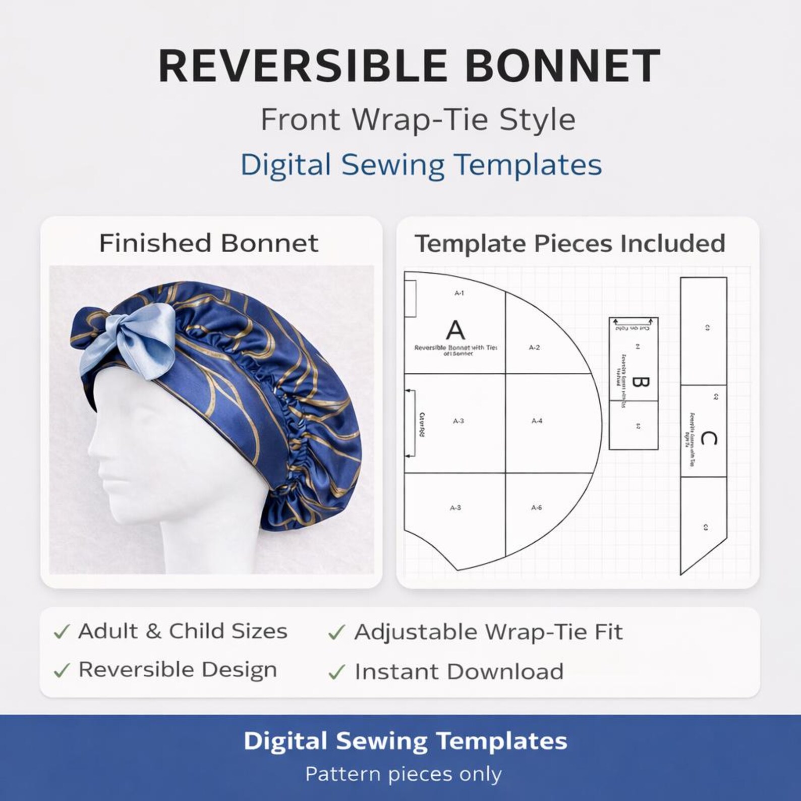 Bonnet With Ties - Sewing Template Only - No Instructions - Etsy