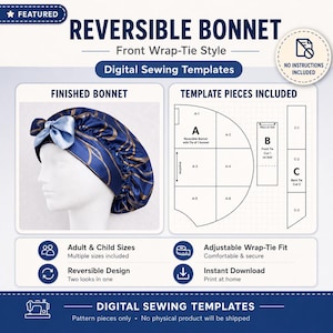 Bonnet with Ties - Sewing Template Only - No Instructions