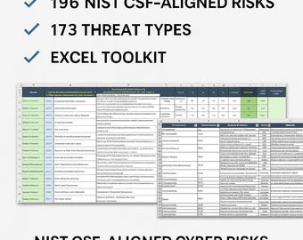 Toolkit del Catalogo dei Rischi e delle Minacce di Cibersicurezza | Modello di Conformità NIST - ISO 27001 (Excel)