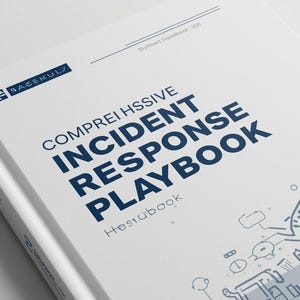 May include: A white book titled "Comprehensive Incident Response Playbook" with dark blue text. The cover features a logo and a graphic of a lock and shield. The book is a handbook.