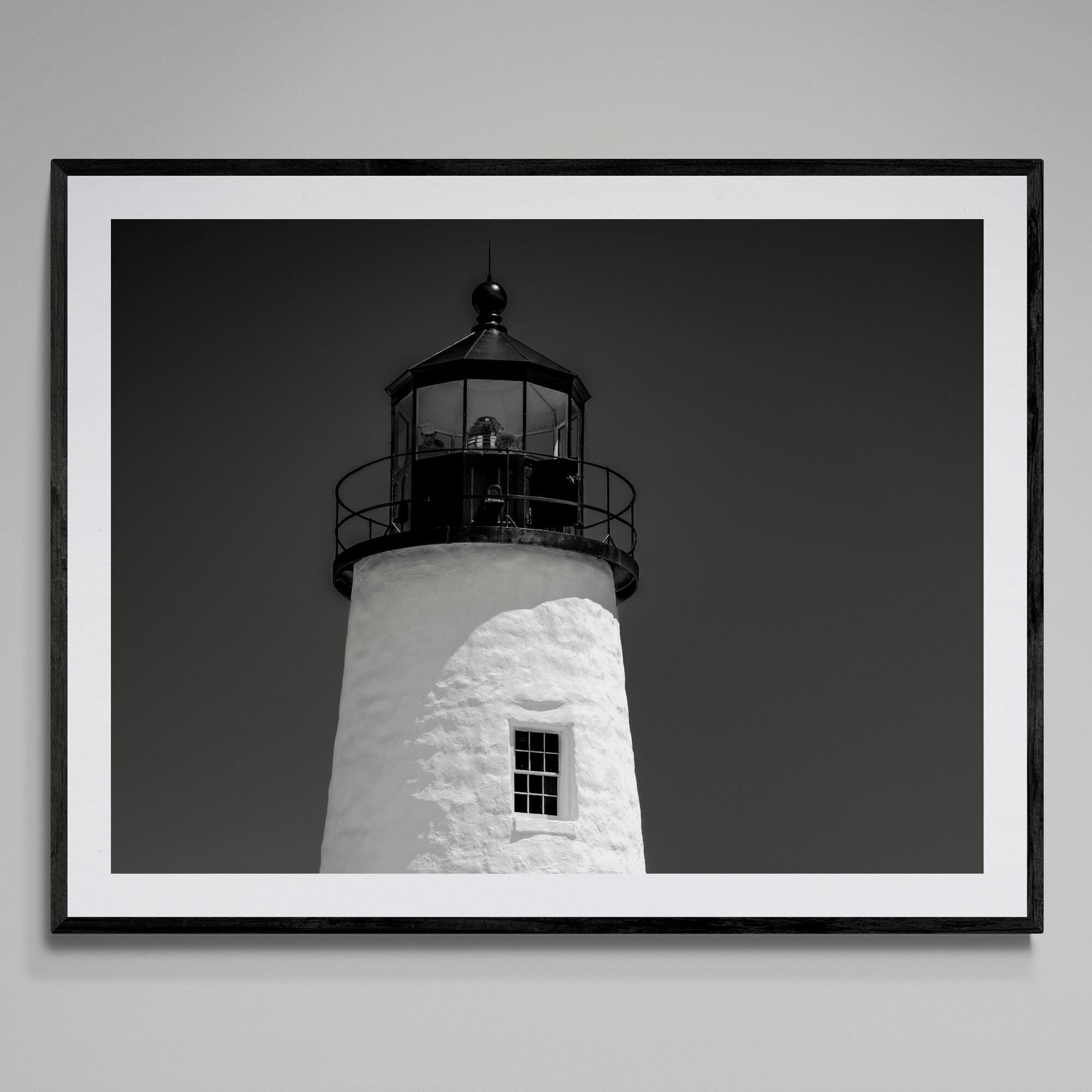 Maine Lighthouse Photography: Black and White Coastal Art, Minimalist Nautical Print