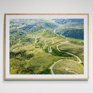 New Zealand Aerial Print | Winding Road Through Green Hills