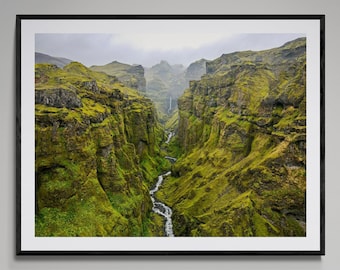 Iceland Canyon Waterfall Photo Print: Nordic Landscape Wall Art