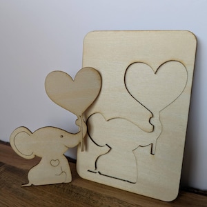 Faire-part éléphant deux couches, faire-part avec casse-tête, fichier découpé au laser faire-part pour fête d'anniversaire, baptême, baby shower de bébé éléphant