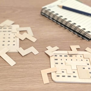 Calendar Puzzles Bundle SVG Files Two Versions One Puzzle per Day Brain Teaser Laser Cut Cricut Glowforge Wooden Puzzle