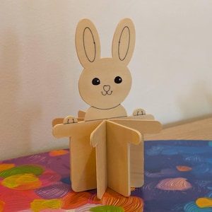 Lapin avec chapeau de magicien fichiers découpés au laser SVG Glowforge Cricut balsa bois 3D Puzzle magicien laser décoration de chambre d'enfants