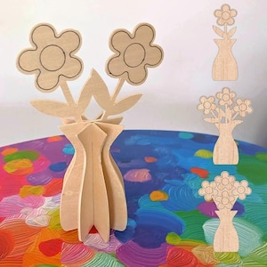 Vase de fleurs 3D SVG fichiers SVG découpés au laser - cadeau fête des mères - puzzle 3D fleurs - kit de coloriage - décoration de chambre - Cricut - joli cadeau en bois