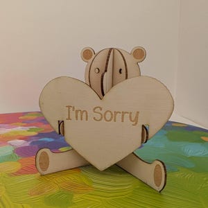Quebra-cabeça de urso de pelúcia 3D SVG, presente cortado a laser para dizer "me desculpe", "eu te amo", "melhoras", arquivo Glowforge, modelo de urso de pelúcia de madeira, projeto Cricut