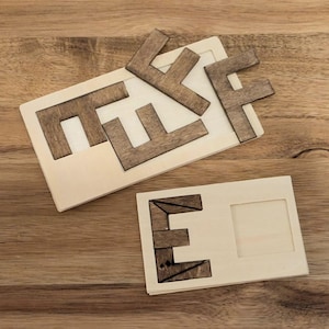 Two Brain Teasers SVG Files for Laser Cutter Fit in Frame E Letter Fit 4 Fs Smart Games Laser Cut Cricut Glowforge Wood Puzzle Digital Files