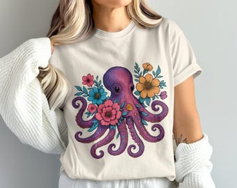 Floral Octopus PNG, Octopus Clipart, Ocean Png, Sea Creature Png, Boho Octopus, Sublimation Png, Digital Download