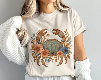 Floral Crab PNG, Crab Clipart, Boho Crab, Flower Crab Png, Sublimation Png, Digital Download, T-Shirt Design