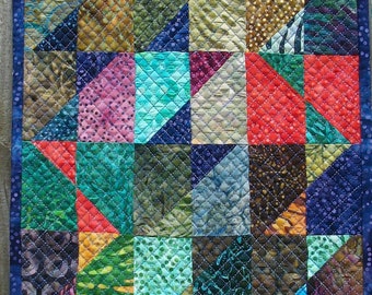 Blue Table Topper Spa Blue White Quilted Triangles Quiltsy Handmade FREE U.S Shipping